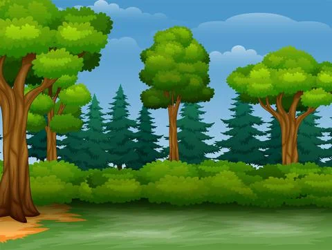 Cartoon of trees view in a forest Stock Illustration