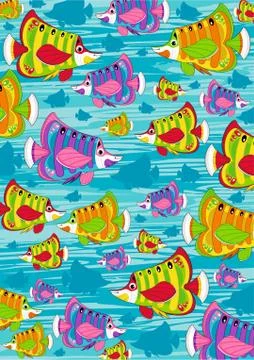 Cartoon Tropical Fish Pattern Stockillustratie