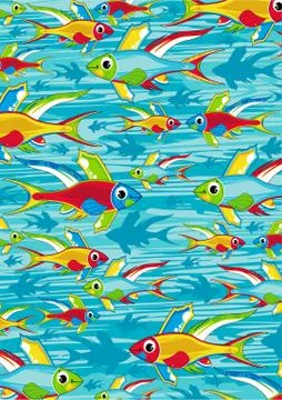 Cartoon Tropical Fish Pattern Stock Illustration