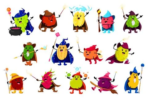 Cartoon tropical fruit mage, wizard and warlock Stock Illustration