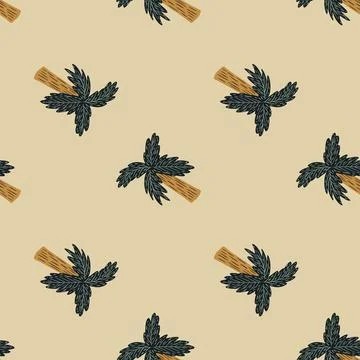 Cartoon tropical seamless pattern with navy blue and brown colored palm tree  Stock Illustration