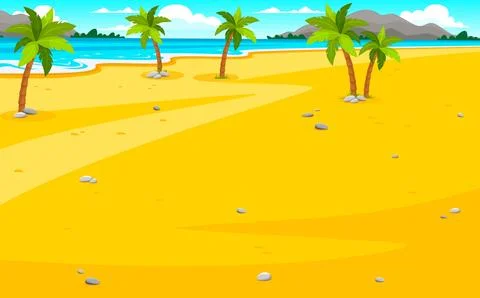Cartoon tropical summer beach vector landscape Stock Illustration