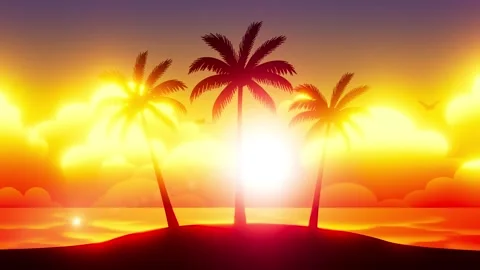 Cartoon Tropical Sunset Background Loop Stock Footage 321813158