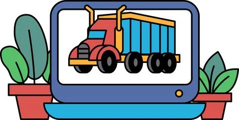 A cartoon truck is on a computer screen Stock Illustration