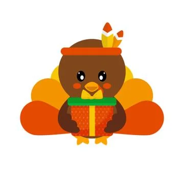 Cartoon turkey vector image with gift Stockillustratie