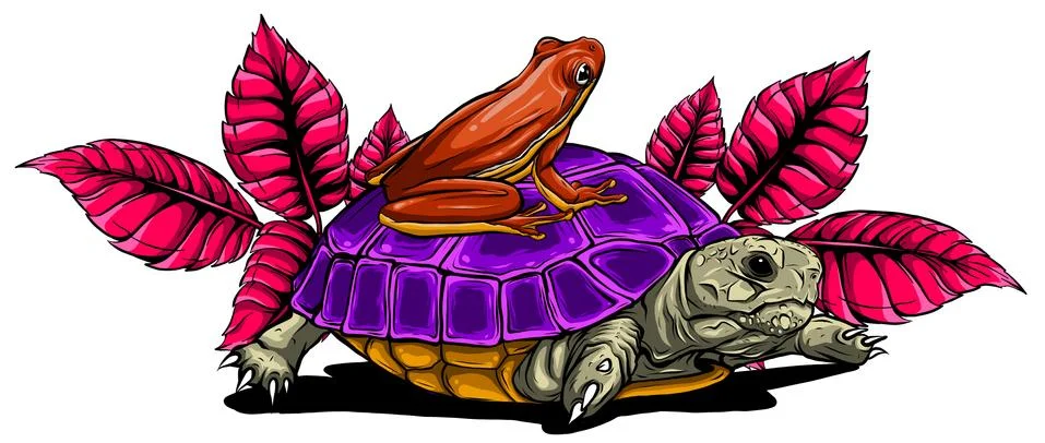 Cartoon turtle and frog vector illustration art Illustrazione stock