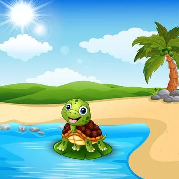 Cartoon turtle on the beach Stock Illustration