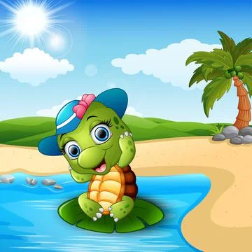 Cartoon turtle on the beach Stock Illustration
