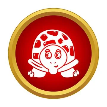 Cartoon turtle character icon in red circle Illustrazione stock