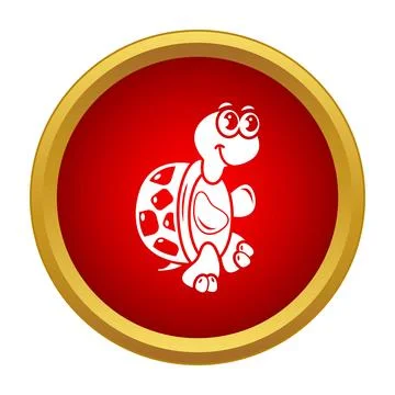 Cartoon turtle character icon on red circle background Illustrazione stock