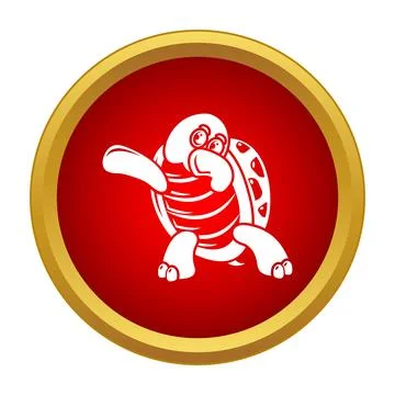 Cartoon turtle character standing inside red circle icon Illustrazione stock