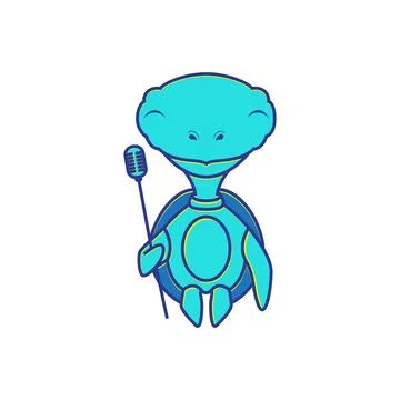 Cartoon turtle with microphone logo design vector graphic symbol icon sign .. Stock Illustration