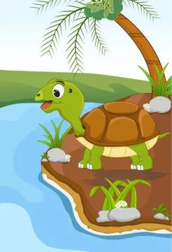 Cartoon turtle at river Stock Illustration
