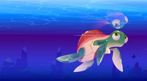 Cartoon turtle sea animal, cute marine tortoise Stock Illustration