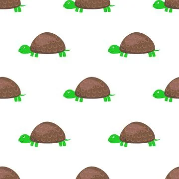 Cartoon Turtle Seamless Pattern on White Vector 스톡 일러스트