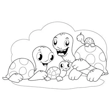 Cartoon turtles. Vector black and white coloring page. Stock Illustration