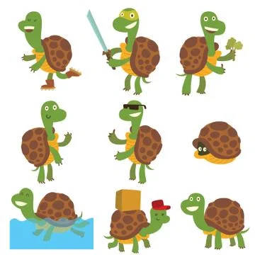 Cartoon turtles vector set Stock Illustration