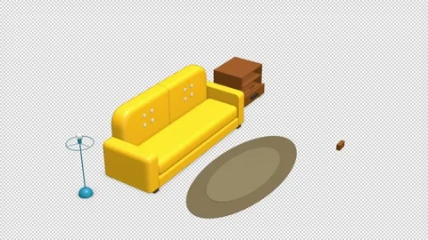 Cartoon Tv Room assembling in a 3D animation Stock Footage 252015855