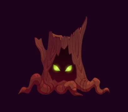 Cartoon twisted dark tree stump character Stock Illustration