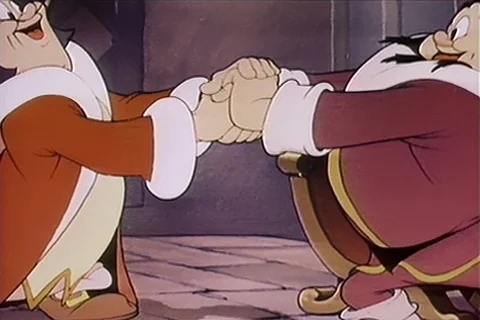 Cartoon of two amicable kings shaking hands, 1930s Stock Footage 90727918