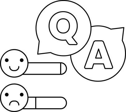 A cartoon of two faces with a smile and a frown, and a question mark and an A Stock Illustration