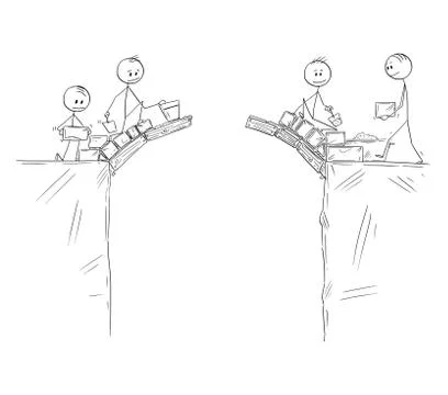 Cartoon of Two Groups of Men or Businessmen Cooperate and Building Together Ilustración de archivo