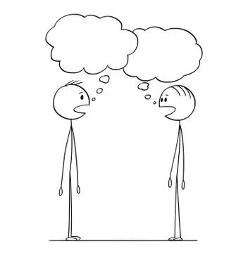 Cartoon of Two Men Conversation With Empty Speech Bubbles Stock Illustration