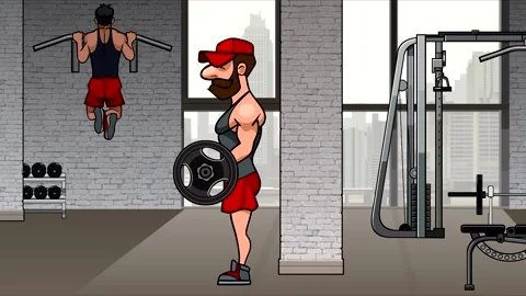 Cartoon two men training in the gym Stock Footage 150501327