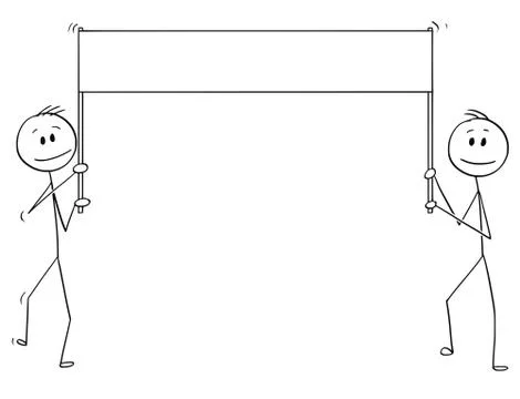 Cartoon of Two Men Walking With Empty and White Banner or Placard 스톡 일러스트
