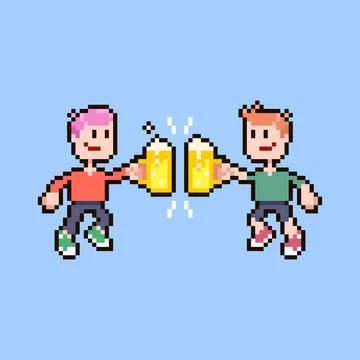 Cartoon two smiling guys clinking glasses of beer	 Illustrazione stock