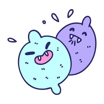 Cartoon of two vampire lemons the most terrifying fruit in bright neon color Stock Illustration