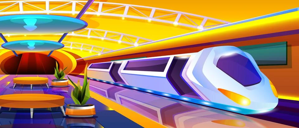 Cartoon underground interior with modern train Illustrazione stock