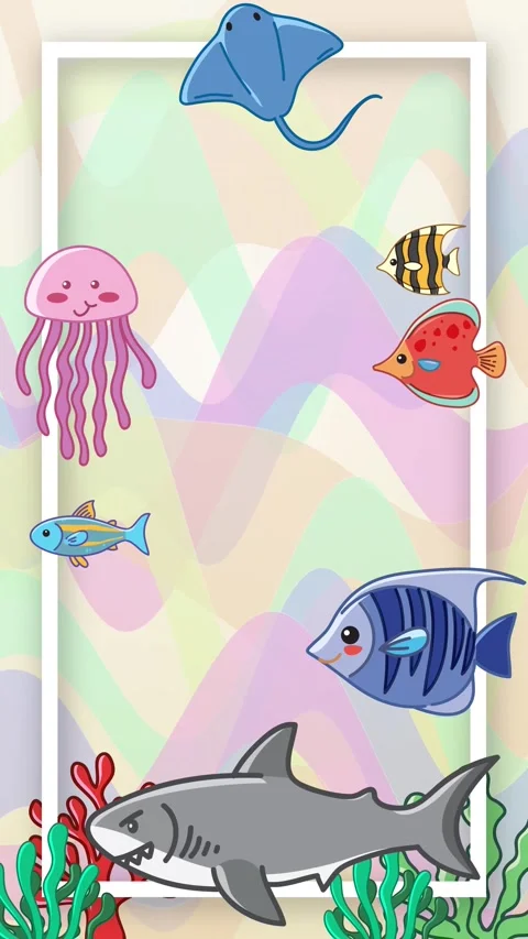 Cartoon Undersea Animals Frame Loop Animation in Vertical Format Stock Footage 345304267
