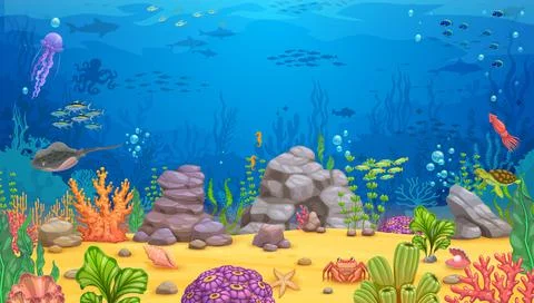 Cartoon underwater landscape, vector background Stock-Illustration