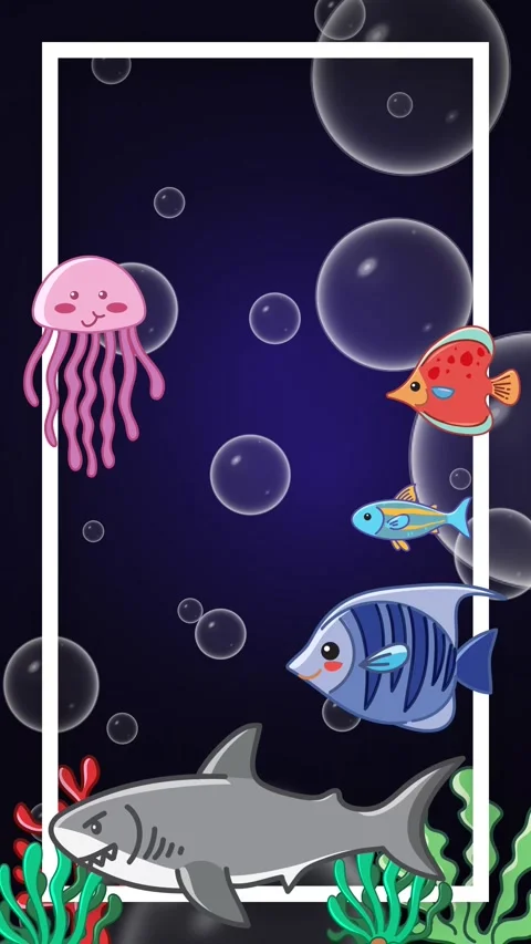 Cartoon Underwater World Frame with Sea Life and Rising Bubbles Stock Footage 346569657