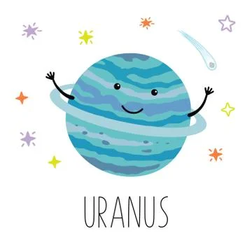 Cartoon Uranus planet. Vector illustration isolated on white background. Cute Stock Illustration