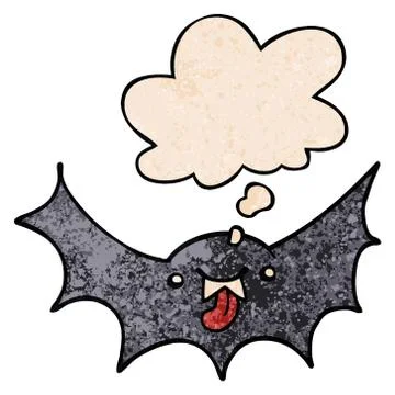 Cartoon vampire bat and thought bubble in grunge texture pattern style Stock Illustration