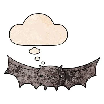 Cartoon vampire bat and thought bubble in grunge texture pattern style 스톡 일러스트