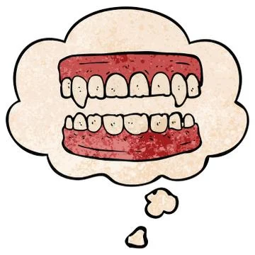 Cartoon vampire teeth and thought bubble in grunge texture pattern style 스톡 일러스트