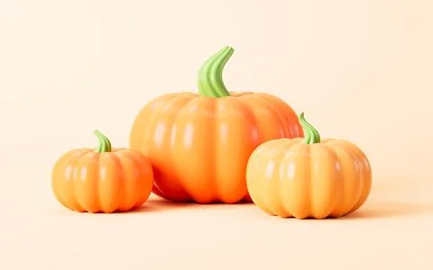 Cartoon various pumpkins on the yellow background, 3d rendering. Stock Illustration