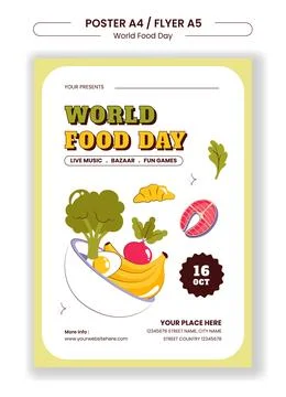 Cartoon Vector Background Template for World Food Day Social Media Flyer Stock Illustration