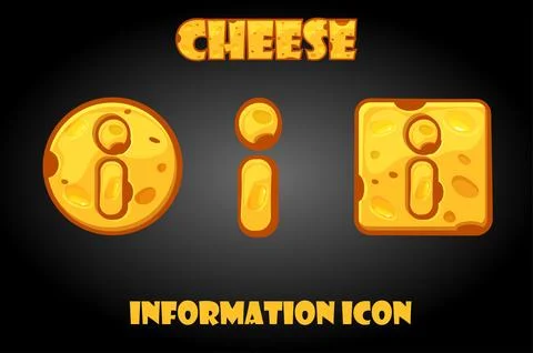 Cartoon vector cheese information buttons for game menu. Stock Illustration
