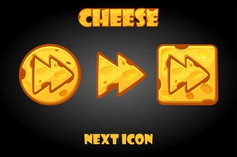 Cartoon vector cheese next buttons for game. Stock-Illustration