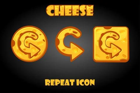 Cartoon vector cheese repeat buttons for game. Illustrazione stock