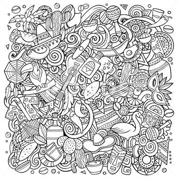 Cartoon vector color doodles Latin America illustration Stock Illustration