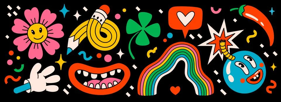 Cartoon vector Comic characters. Crazy cartoons Abstract vector collection in Stock-Illustration