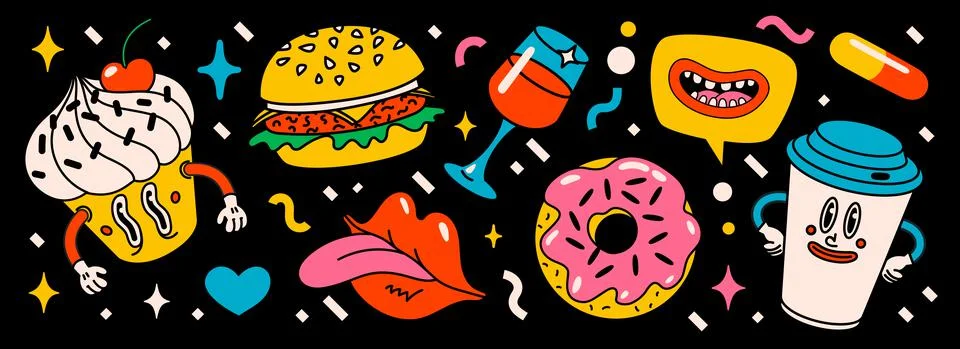 Cartoon vector Comic characters. Crazy cartoons Abstract vector collection in Illustrazione stock