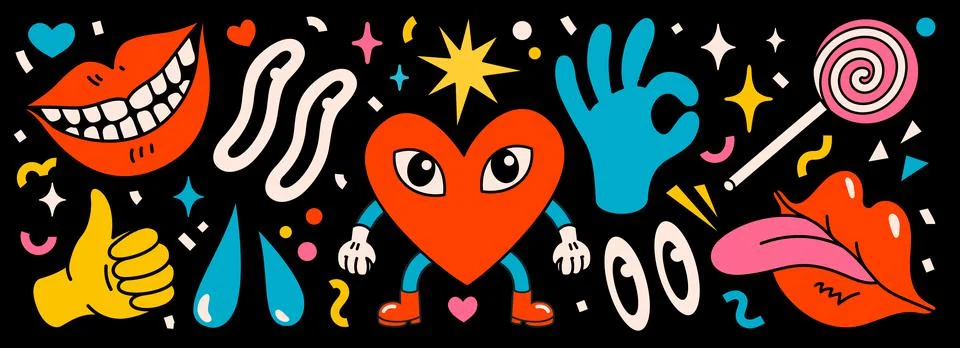 Cartoon vector Comic characters. Crazy cartoons Abstract vector collection in Stock Illustration