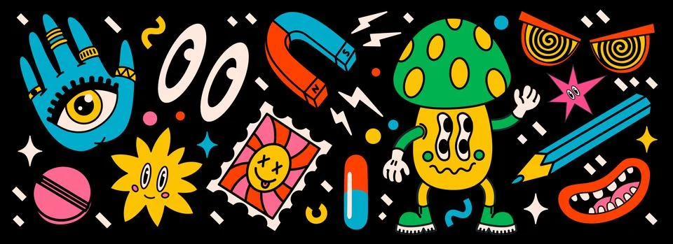 Cartoon vector Comic characters. Crazy cartoons Abstract vector collection in Stock Illustration