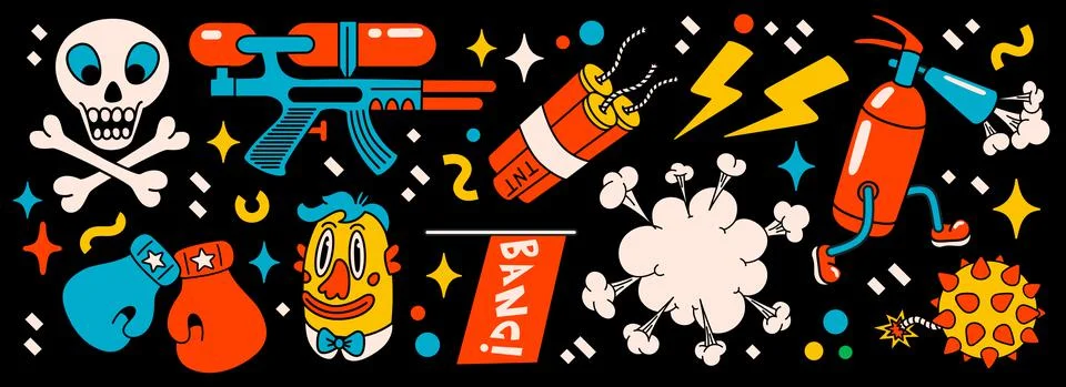 Cartoon vector Comic characters. Crazy cartoons Abstract vector collection in Stock Illustration